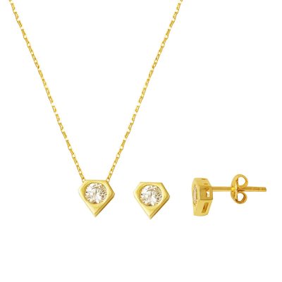 Minimal Design Solitairelı 2'li 14K Gold Set