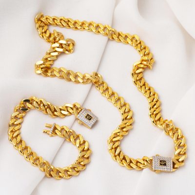 22K Desenli Gold Curb Set - 22K - 51g - EZ Gold