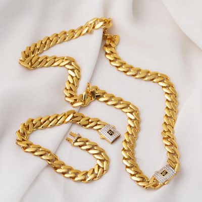 22K with Stones with Clasp Klasik Curb Gold Set - 22K - 48g - EZ Gold