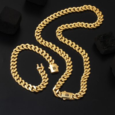 Kolye Braceletli 22K Gold Curb Takı Seti - 22K - 47g - EZ Gold