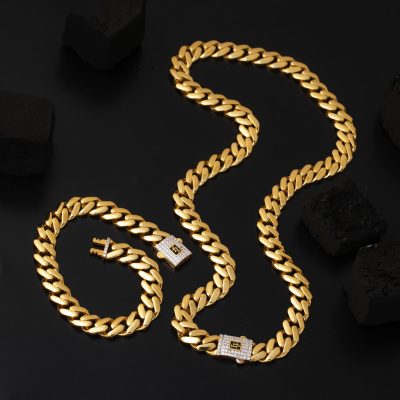 14 Ayar Altın Klasik Gurmet Zincirli Set Takımı - 14K - 37g - EZ Gold