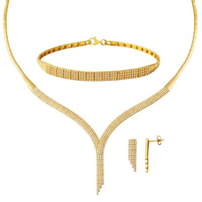 4 Row Su Yolu Design 14K Gold Düğün Seti