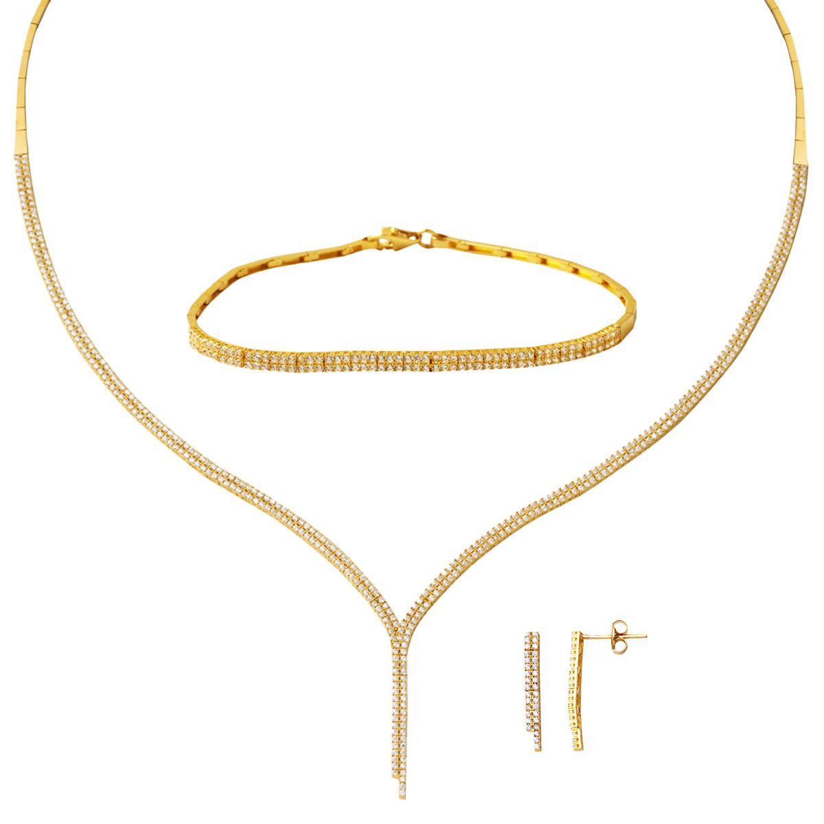 2 Row Sarkıt Su Yolu Gold Jewelry Set