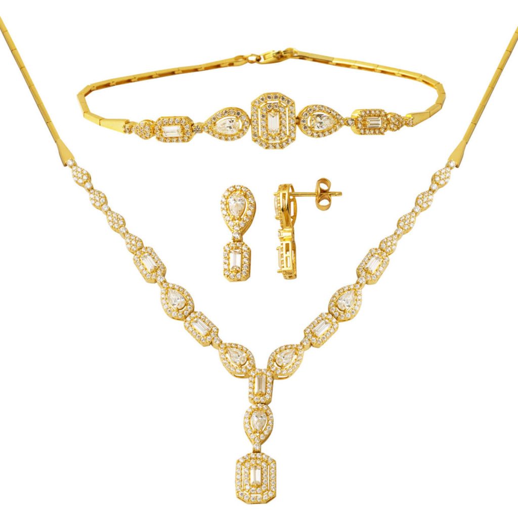 Drop Baguette with Stones Gold Jewelry Set