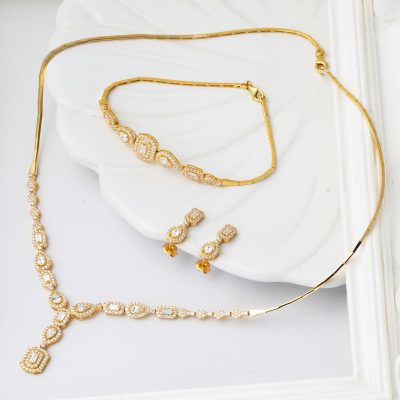 Drop Baguette with Stones 14K Gold Set - 14K - 19.36g - EZ Gold