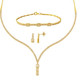 Baguette with Stones Su Yolu Gold Jewelry Set