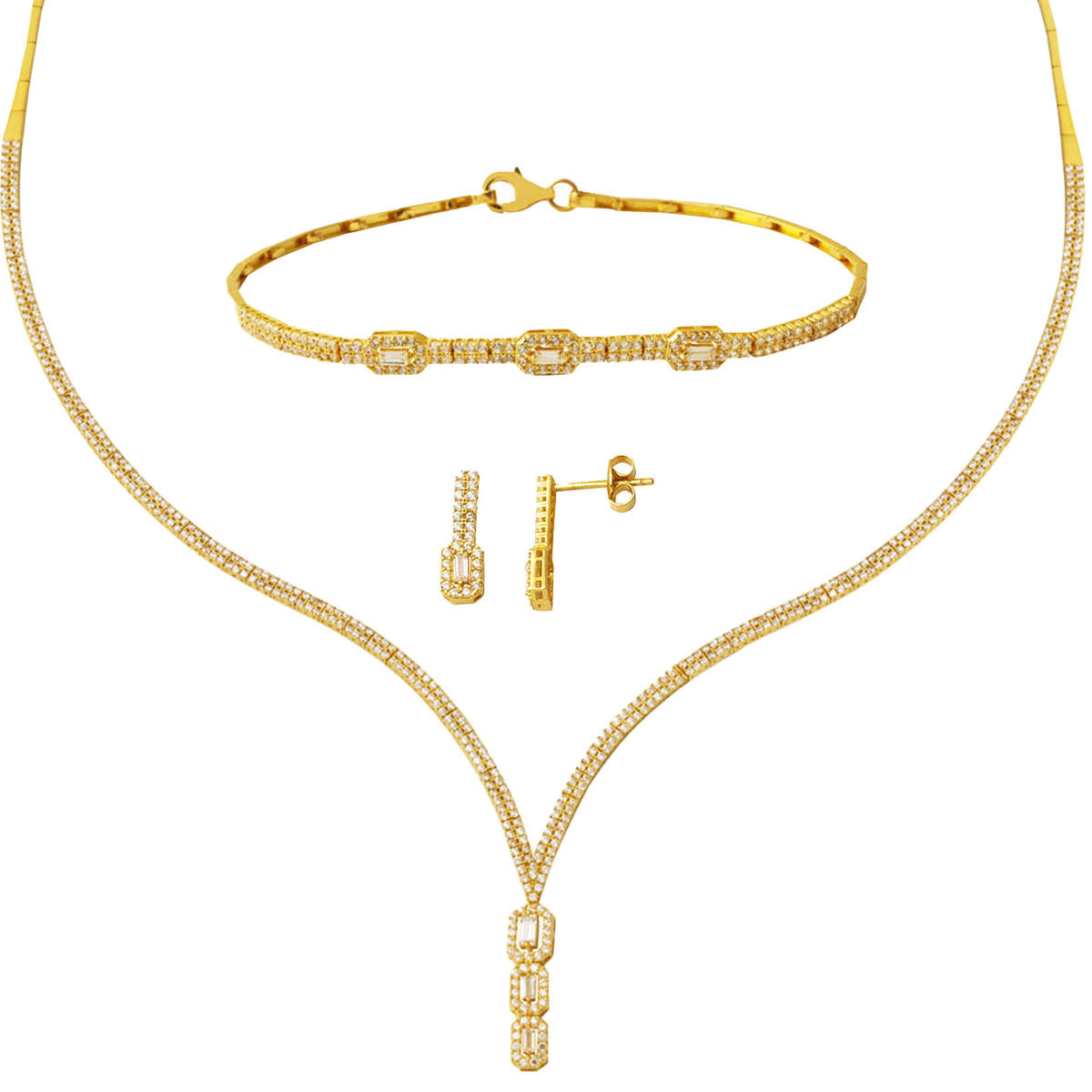 Baguette with Stones Su Yolu Gold Jewelry Set