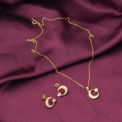 Lune Étoile Collier Boucle d'oreilleli 14 Carats Or Spor Set - 14K - 4.57g - EZ Gold