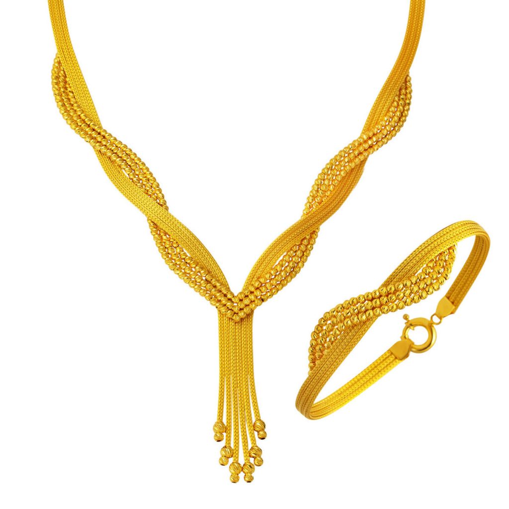 3 Row Wovenlü İkili 14 Karat Gold Wedding Set
