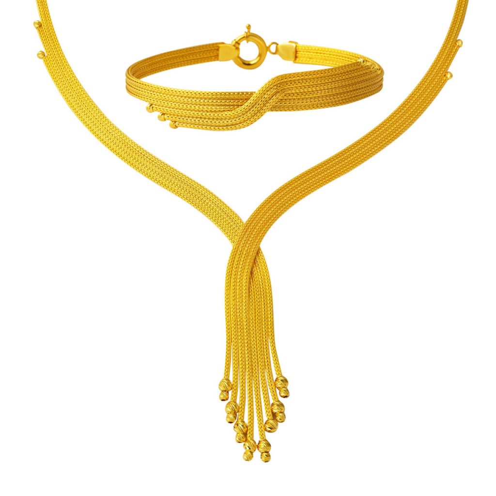 Braided Necklace Bracelet Gold Jewelry Set 14 Karat