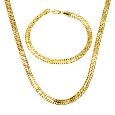Örme Zincirli 14K Gold İkili Set