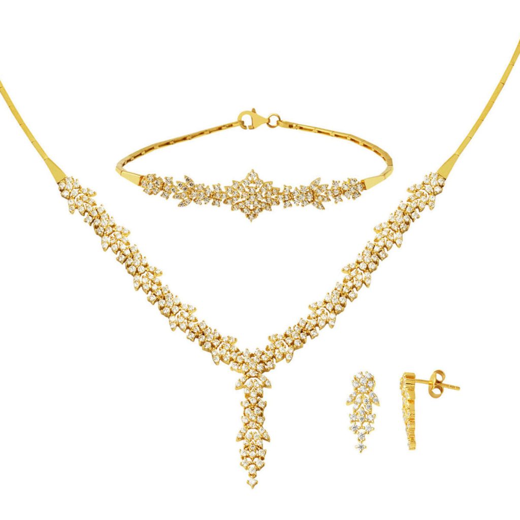 Yellow Gold Modern Design 14 Karat with Stones Set
