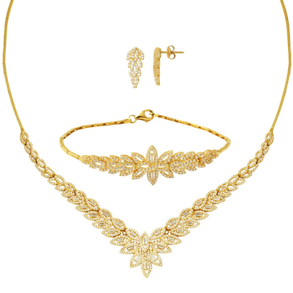 Baguette Fleur Design 14 Carats Or Mariage Parure