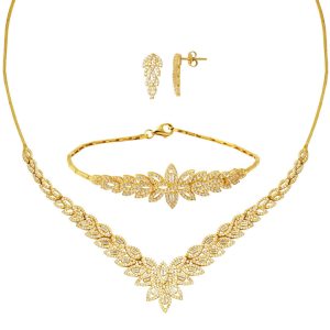 Baguette Flower Design 14 Karat Gold Wedding Set