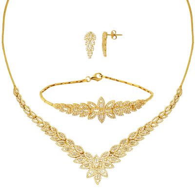 Baguette Fleur Design 14 Carats Or Düğün Seti