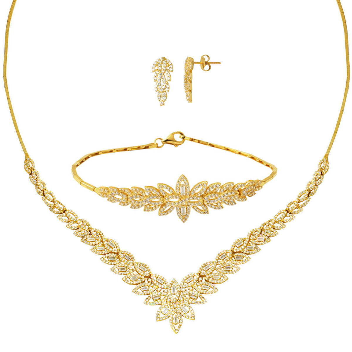 Baguette Fleur Design 14 Carats Or Mariage Parure