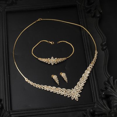 Baguette Flower Design 14K Gold Düğün Seti - 14K - 24.24g - EZ Gold