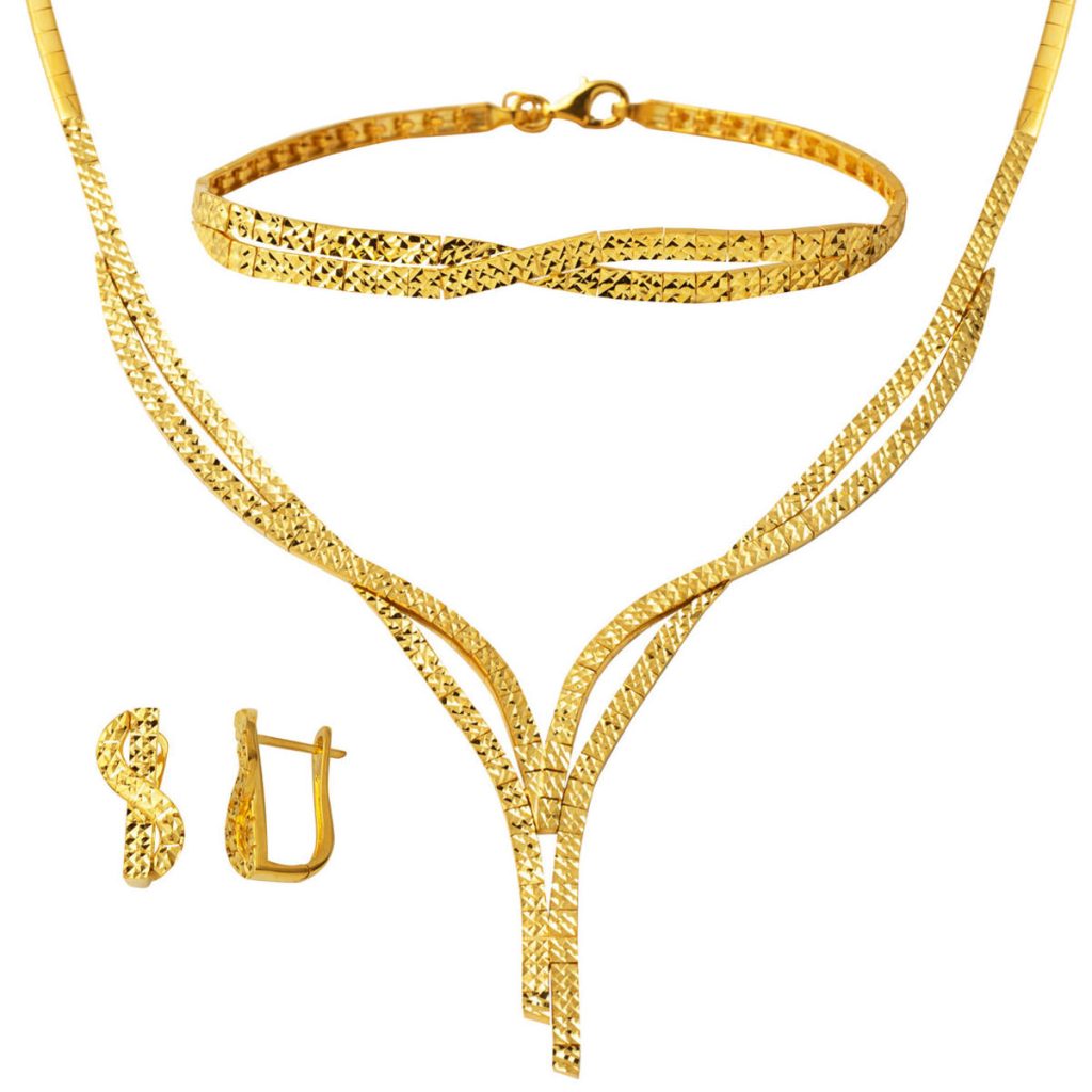 Italian Plain Filigree Design 14 Karat Gold Set