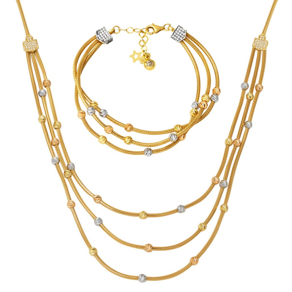 Üç Row Chain Ball 14 Karat Gold Set