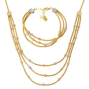 Üç Rangs a Chaine Boules 14 Carats Or Set