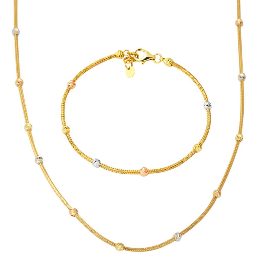 Ball Beaded Necklace Braceletli 14 Karat Gold Set