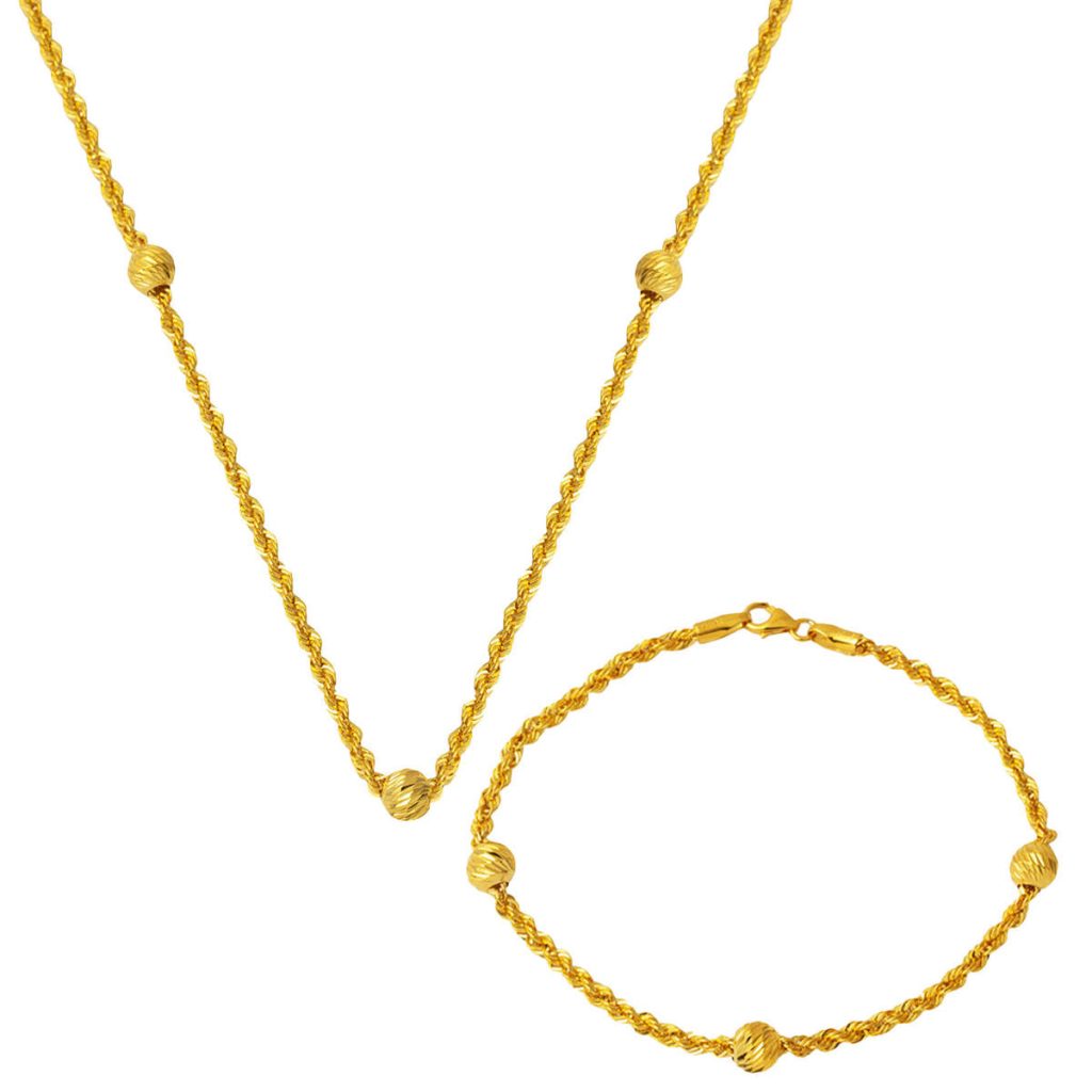 Ball Beaded Twisted Chain 14 Karat Gold Set