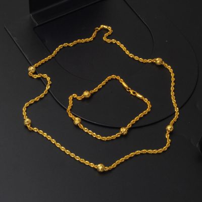 Dorique à Boules Torsadé Zincirli 14 Carats Or Set - 14K - 7.7g - EZ Gold