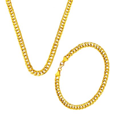 22K Gold Curb Zincir ve Braceletli Set