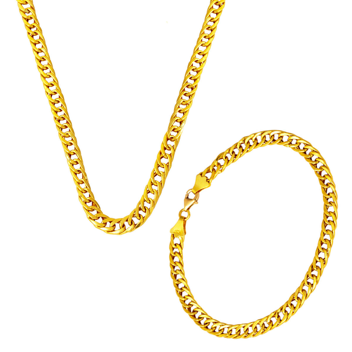 22 Carats Or Gourmette Chaine ve Bracelet finli Set