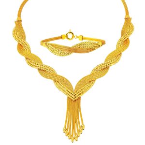 Sarkıt Köprülü Braided Chain Gold Jewelry Set