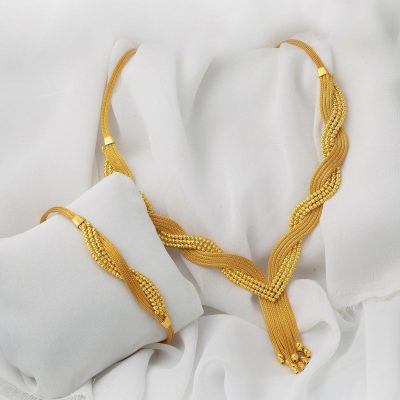 Sarkıt Köprülü Woven Zincir Gold Takı Seti - 14K - 52.42g - EZ Gold