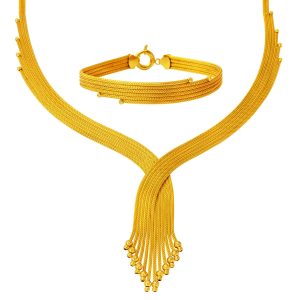 22 Karat Gold Braided Gerdanlık Braceletli Jewelry Set