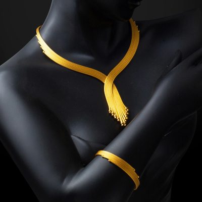 22 Ayar Altın Örgü Gerdanlık Bileklikli Takı Seti - 22K - 52.64g - EZ Gold