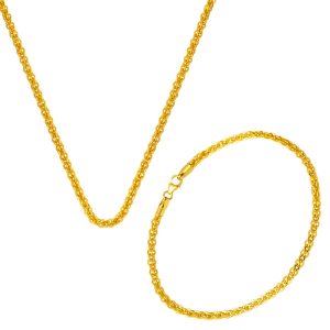 14 Carats Or Collier Bracelet Chaine Set