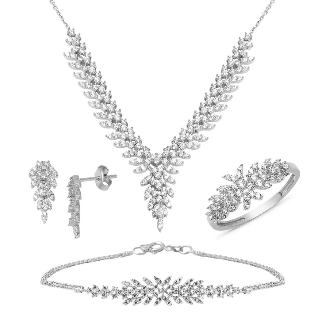 Hanımeli 14 Karat White Gold Jewelry Set
