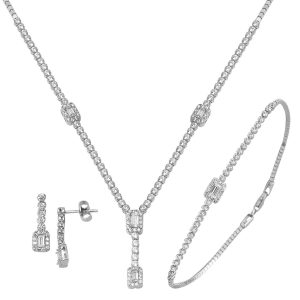 Baguette 14 Karat White Gold Jewelry Set