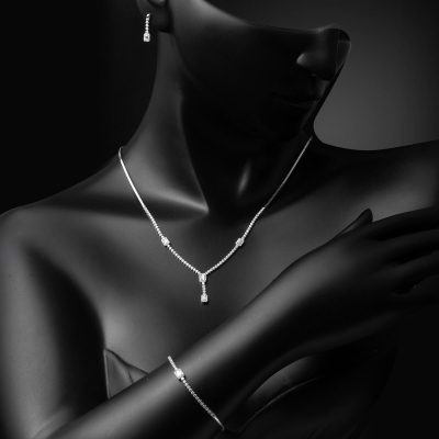 Baguette 14K White Gold Takı Seti - 14K - 10.9g - EZ Gold
