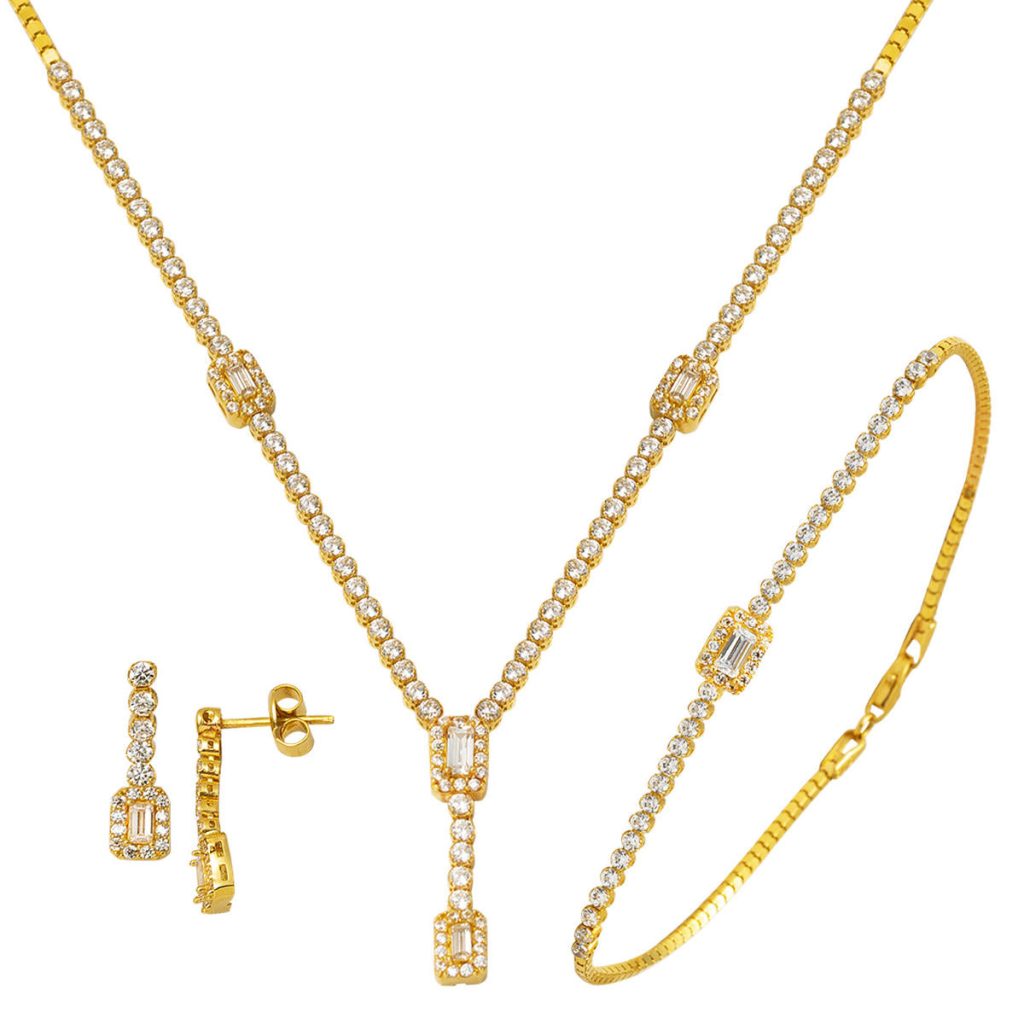 Baguette avec Pierres 14 Carats Or Bijou Parure