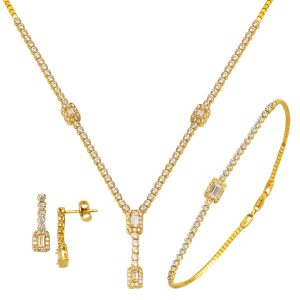 Baguette with Stones 14 Karat Gold Jewelry Set