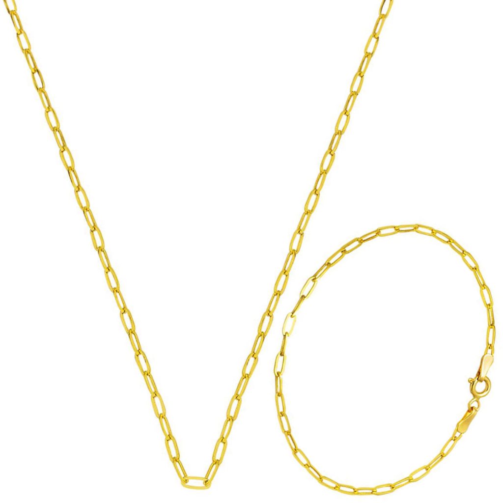 Chain Necklace ve Braceletli 14 Karat Gold Set