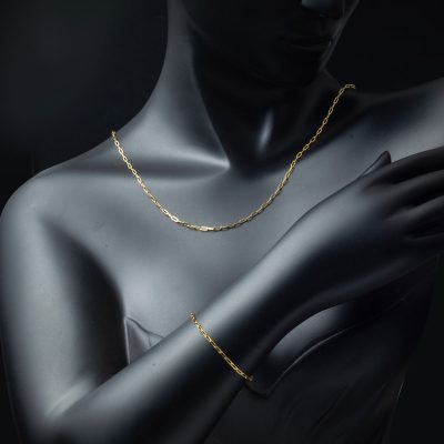 Zincir Collier ve Bracelet finli 14 Carats Or Set - 14K - 2.89g - EZ Gold