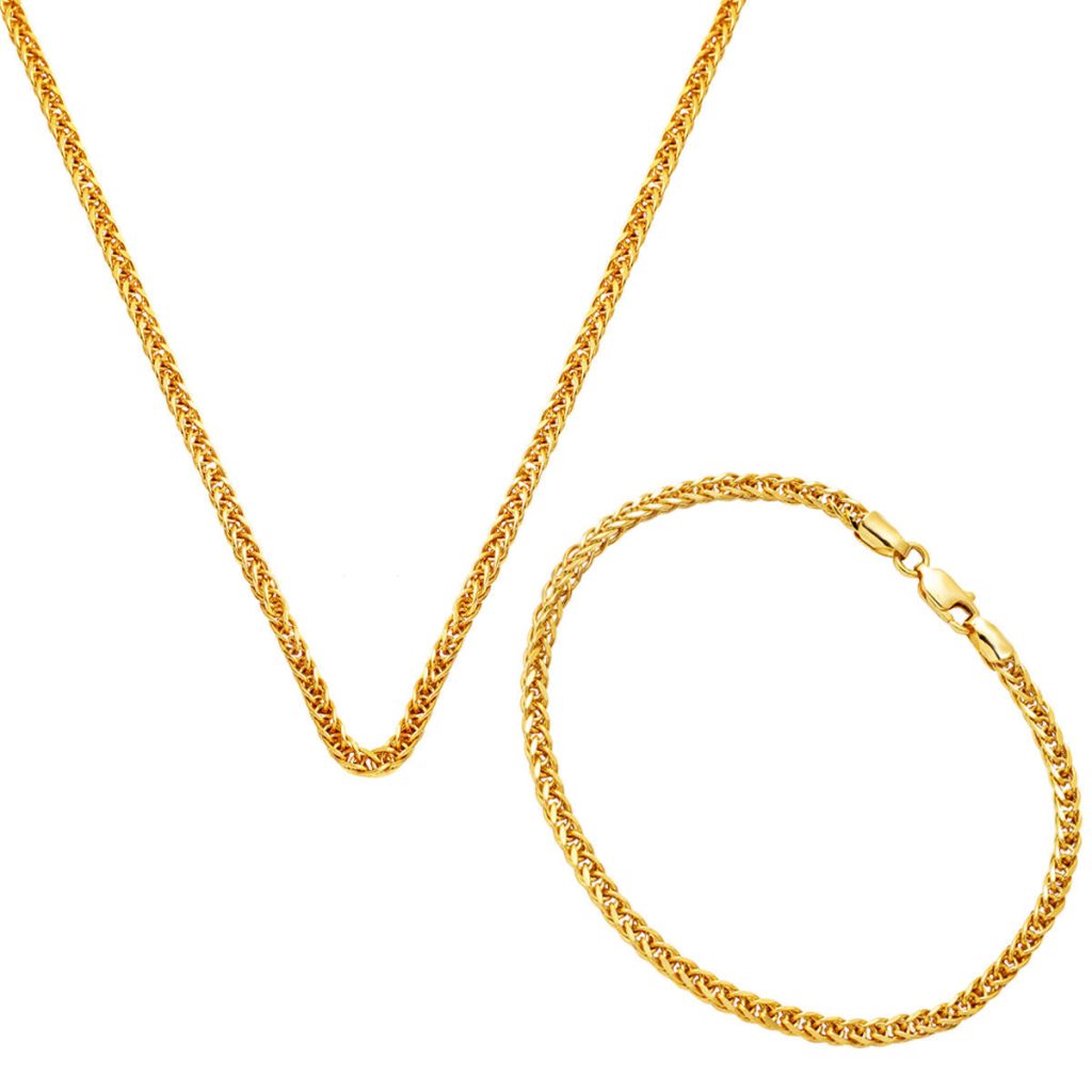 Chain Necklace ve Braceletli 14 Karat Gold Takım