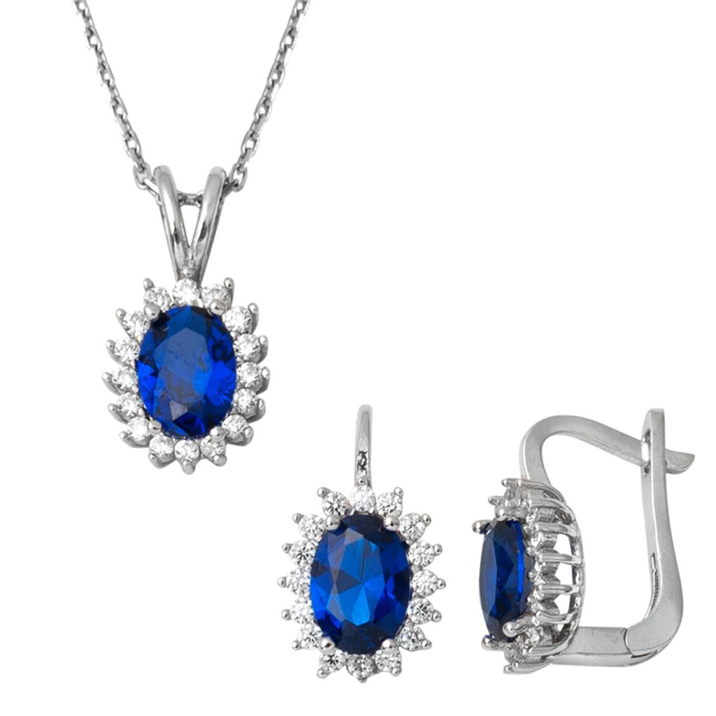 Blue with Stones Necklace Earringli Gold Set