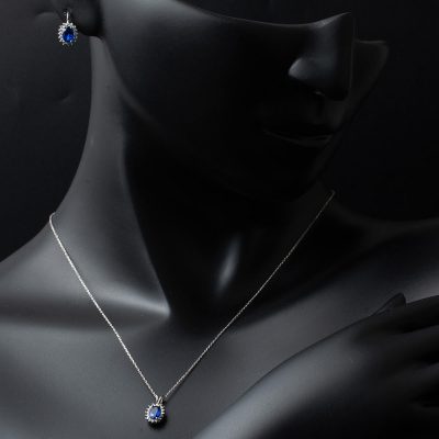 Bleu avec Pierres Collier Boucle d'oreille Or Set - 14K - 5.05g - EZ Gold