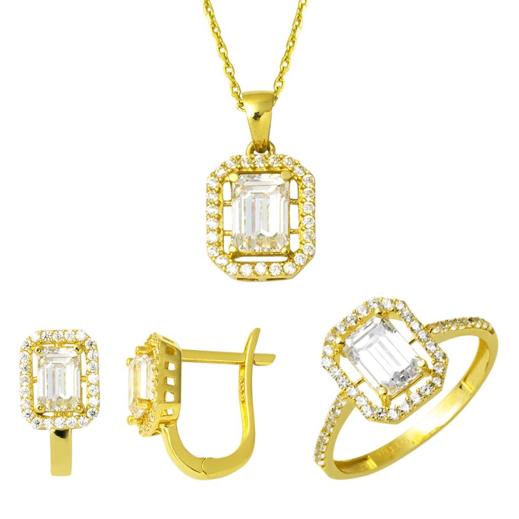Baguette 14 Karat Gold 3’lü Jewelry Set