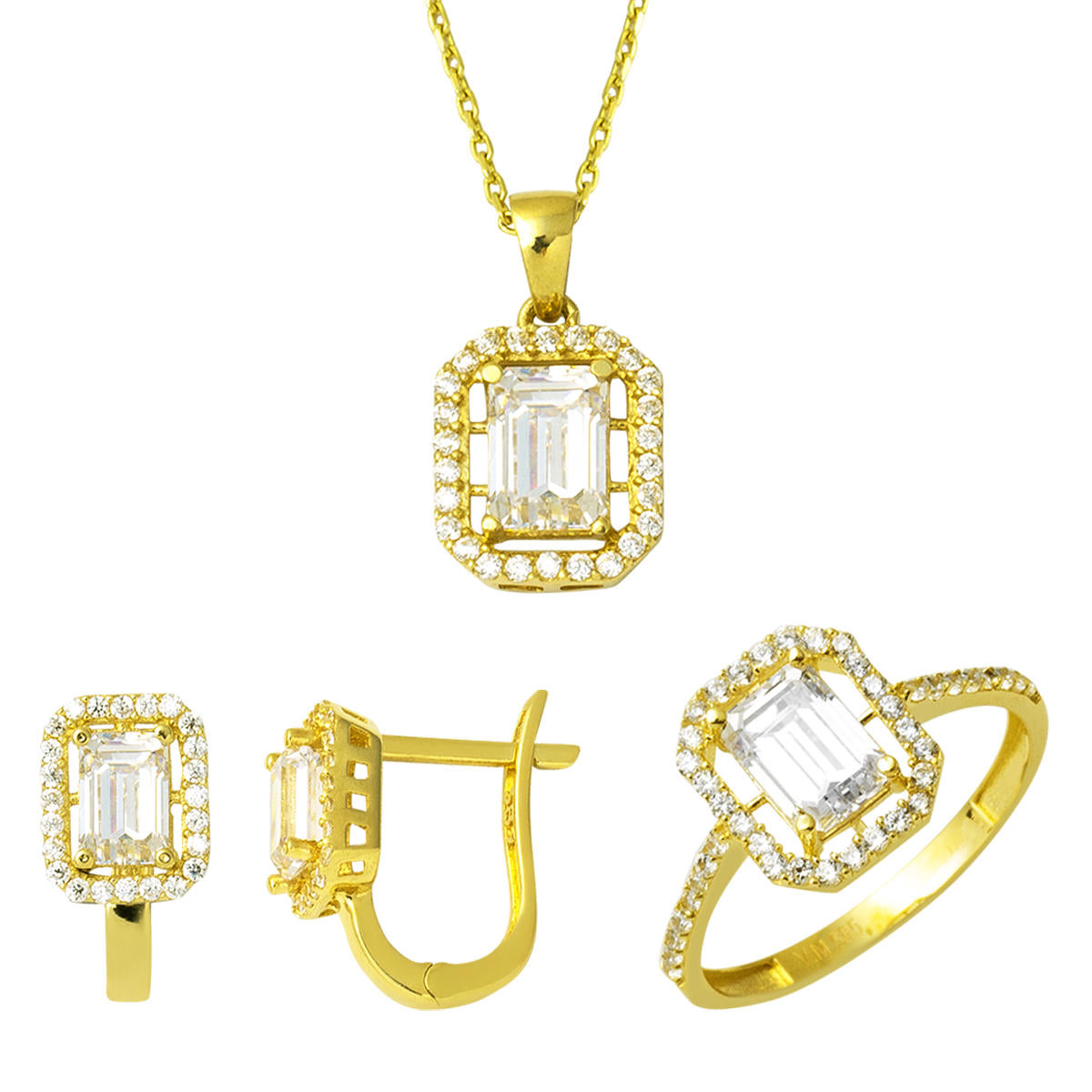Baguette 14 Carats Or 3 pièces Bijou Parure