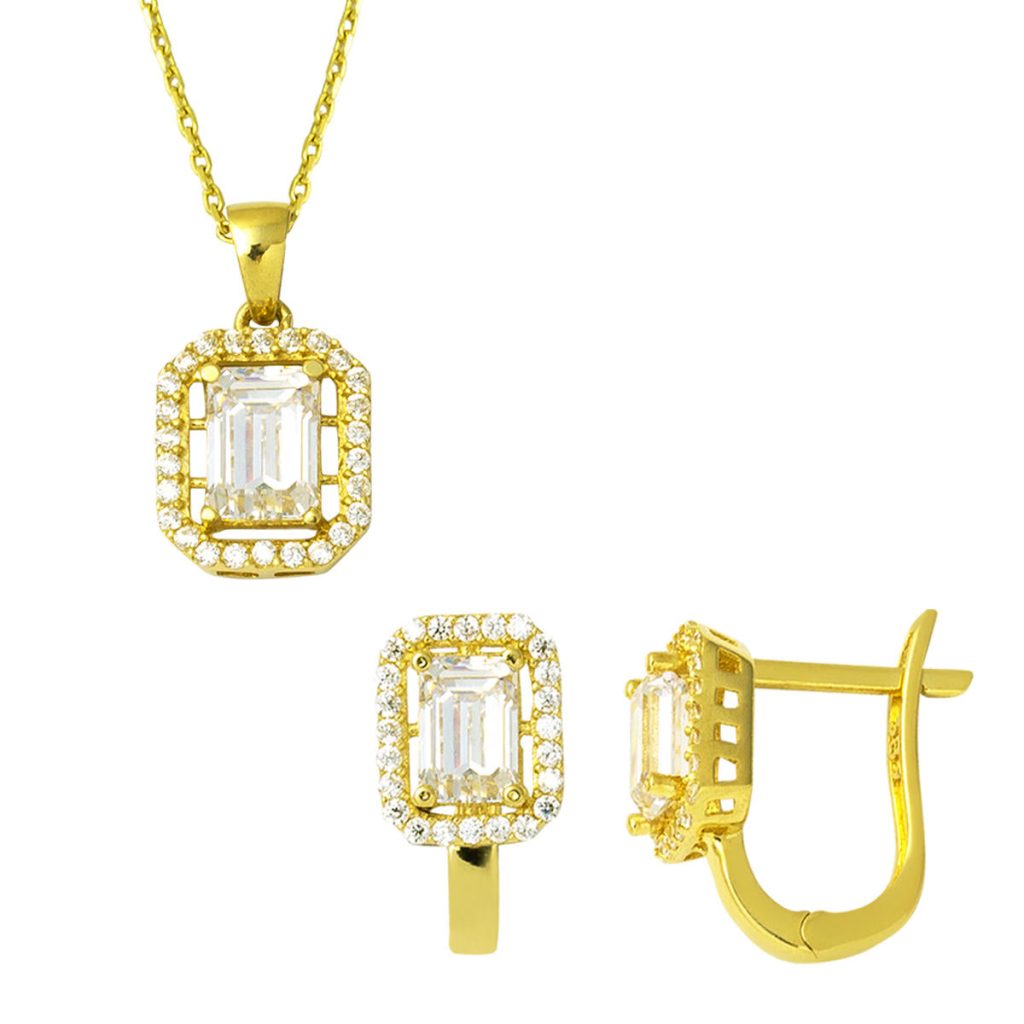 Baguette Collier & Boucle d'oreilleli 14 Carats Or Set
