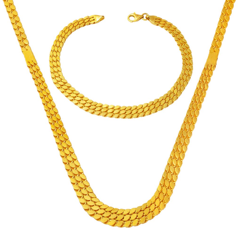 Bracelet & Necklace Chain Braided Gold Jewelry Set