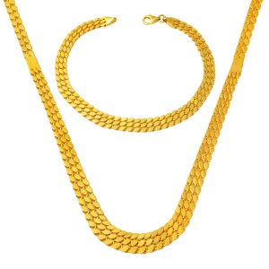 Bracelet & Collier Chaine Tresse Or Bijou Parure