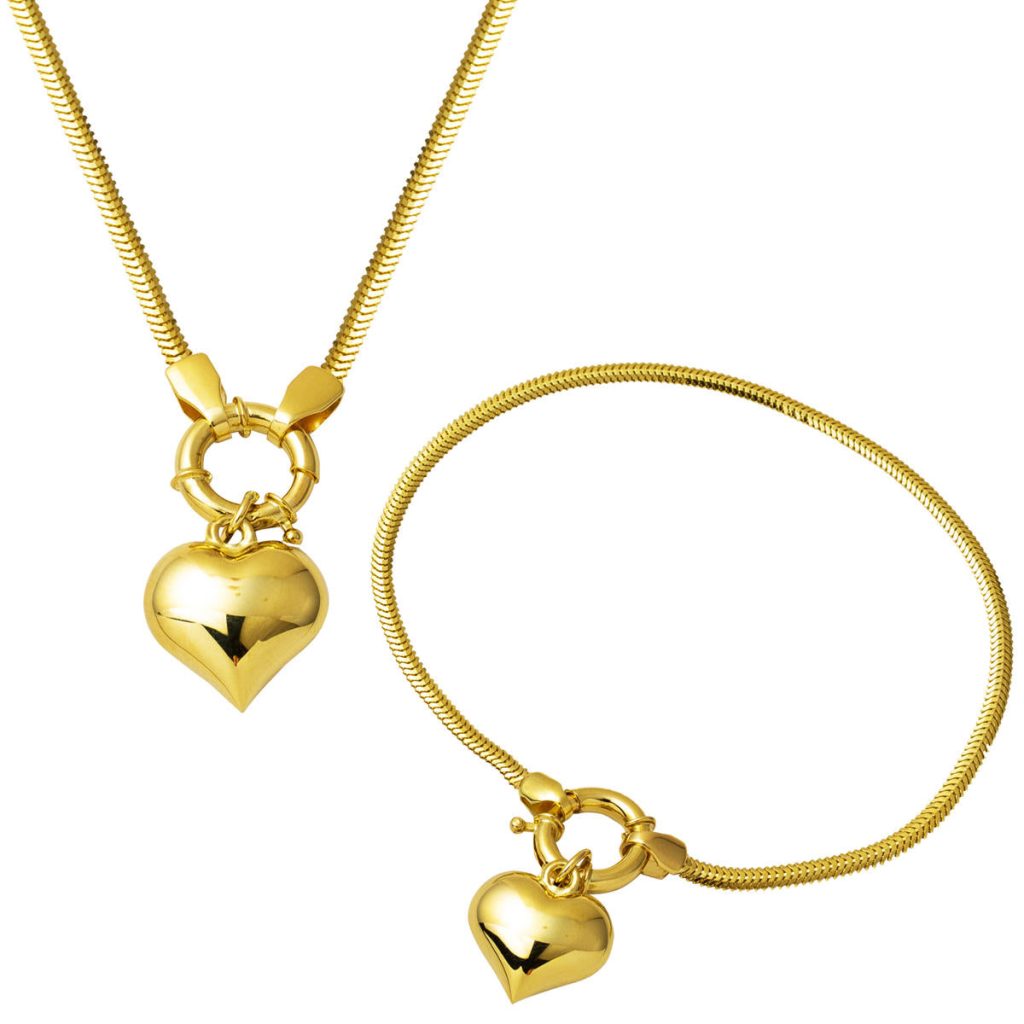 avec Cœur 14 Carats Or Chaine Bijou Parure